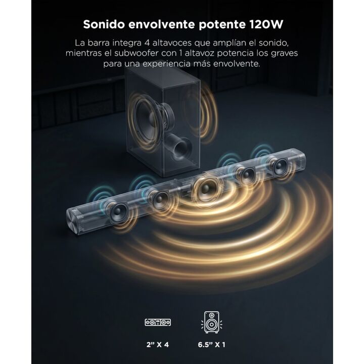 Barra de Sonido Gadnic Nova 120 21 Canales Subwoofer 65” Conexión Inalámbrica 120W - Vista 3