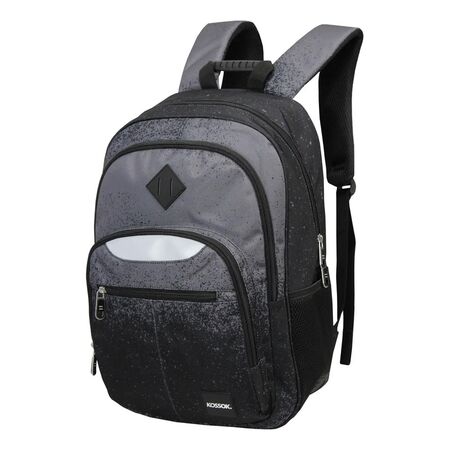 Mochila Kossok Mystic Escolar Porta Laptop Reforzada Negro/Gris Liso