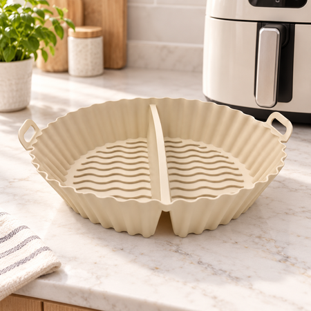 Molde Silicona Doble Air Fryer Horno 18 cm Con Divisor Beige