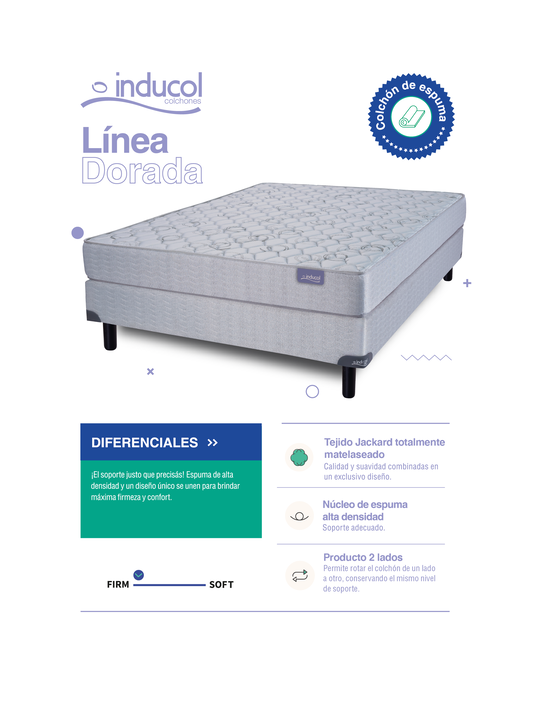 Colchon Inducol Linea Dorada Super Queen 160x200x24cm Espuma de Alta Densidad Firme - Vista 3