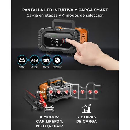 Cargador Inteligente De Batería De Autos y Motos Gadnic CBAT-Armor 12V 24V Mantenedor Portátil Apto Gel Acido LiFePo4