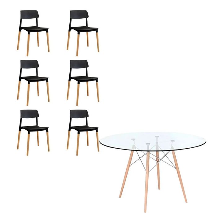 Juego De Comedor Mesa De Vidrio 120+6 Sillas Milan Negro - Vista 3