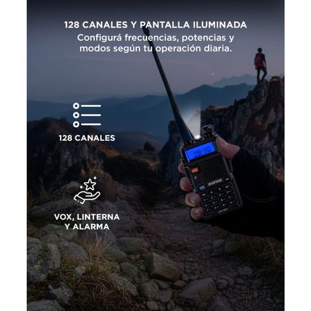 Handy Baofeng UV-5R Kit Bi-Banda 8w Hasta 12km + 2 Baterías y Manos Libres