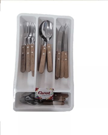 Juegos De Cubiertos 24 Piezas Mango Madera En Cubiertera ( 62410)