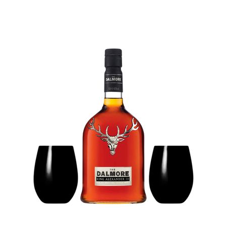Set Whisky The Dalmore King Aleander III y 2 Vasos Cristal Negro Con Estuche