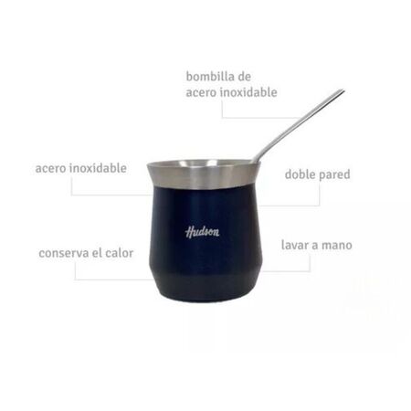  Set En Caja Mate/Bombilla Hudson Vaso Acero NEGRO