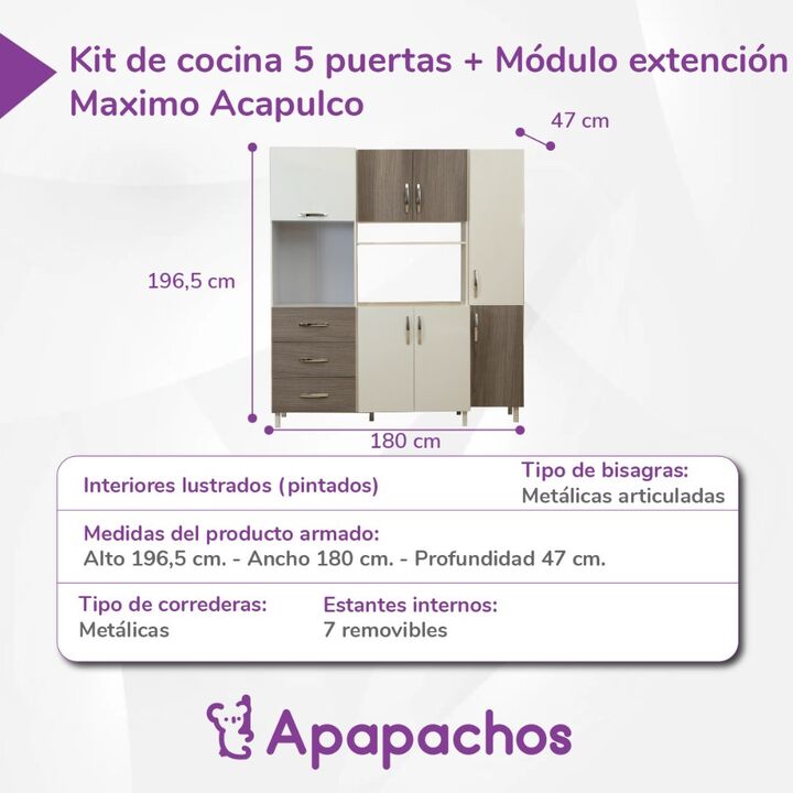 Despensero Organizador de Cocina Kit de 7 puertas y 3 cajones Grafito Teca Maximo Acapulco - Vista 3