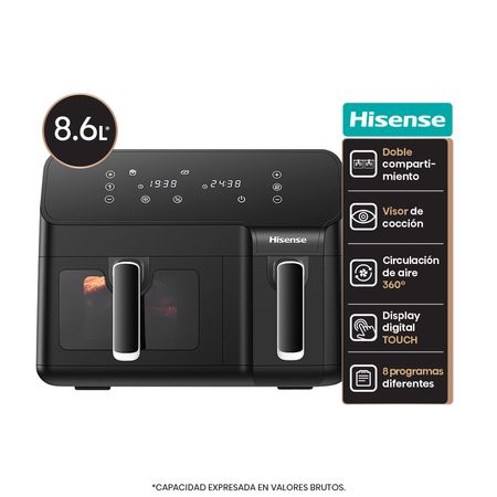 Freidora de Aire 2 Compartimentos Negra Hisense H09AFBK2S5