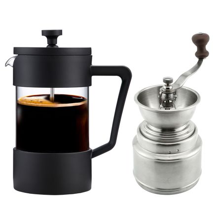 Cafetera Manual Prensa Francesa Cf2020 + Molinillo de Cafe Manual Portátil 