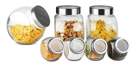 Set x 7 Frascos Recipientes Galletitas Especiero Vidrio Acero