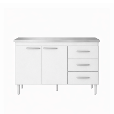 Bajo Mesada 140cm de 2 Puertas y 3 Cajones Blanco Mate Maximo SIN BACHA