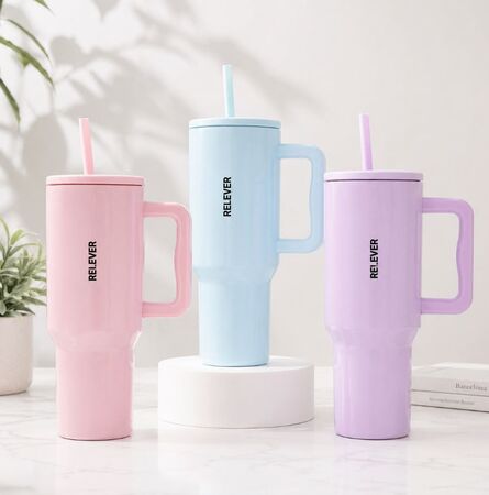 Jarro vaso térmico con manija colores pasteles