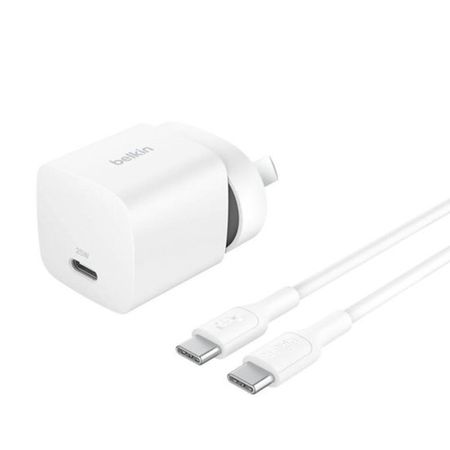 Cargador Belkin 25w Cube 6 + Cable USB-C Blanco