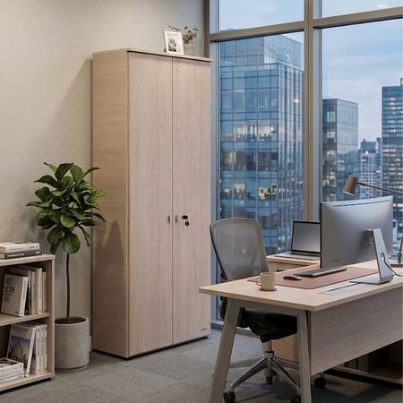 Biblioteca de 2 Puertas Altas con Llave para Oficina Gris Andino PLATINUM