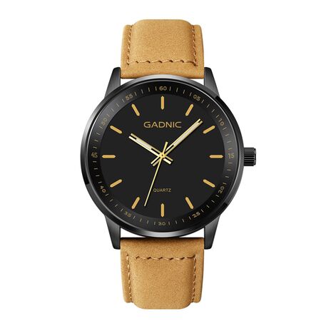 Reloj Analógico Gadnic RELF1 Pulsera Malla Correa Simil Cuero Negro y Dorado
