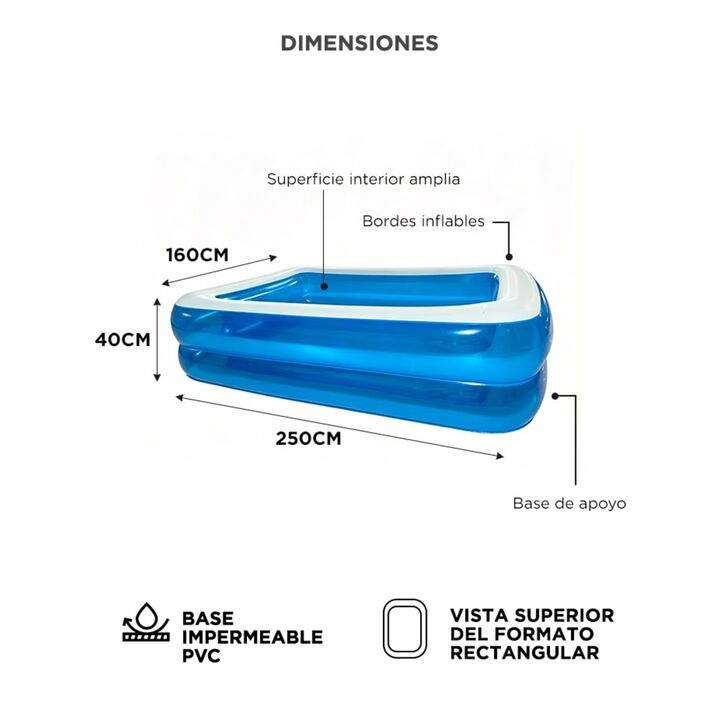 Pileta Inflable Rectangular Gadnic Familiar 2321 Lt PVC 250 x 160 x 40 cm - Vista 6