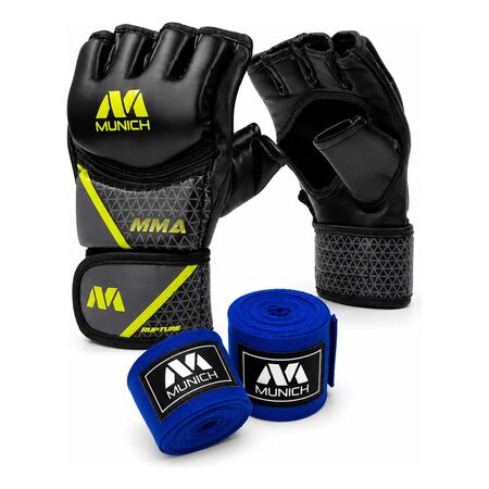 Kit Guantes Mma Munich Gotax + Vendas Band 5m Boxing Xl Negro