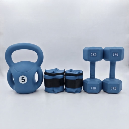 Pesa Rusa con Manijas Laterales 5 kg + Par de Tobilleras 1 kg + Par de Mancuernas 3 kg