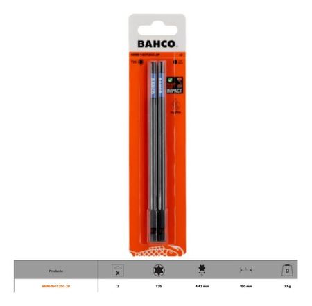 Punta Bahco Torx Macho T25 Impacto 1/4 Pulgada 150mm Set 2u