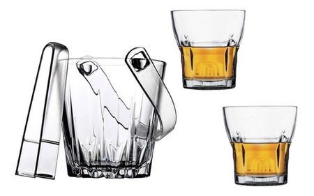 Set Hielera Vaso Whisky Tragos Vidrio Pasabahce Karat