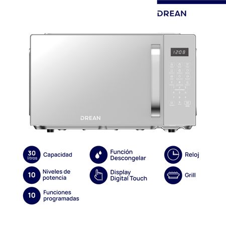 Microondas Digital con Grill 30 L Inox Drean HMD30ARSJ0