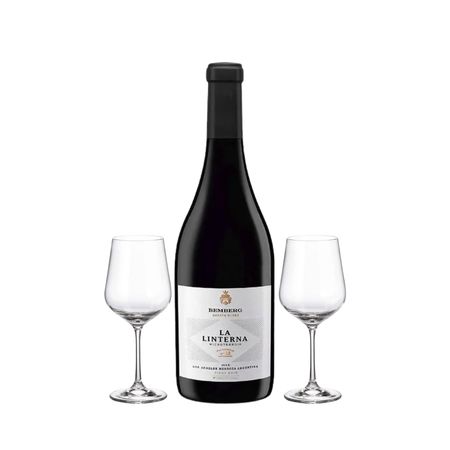 Set Vino Tinto La Linterna Pinot Noir y 2 Copas Con Estuche