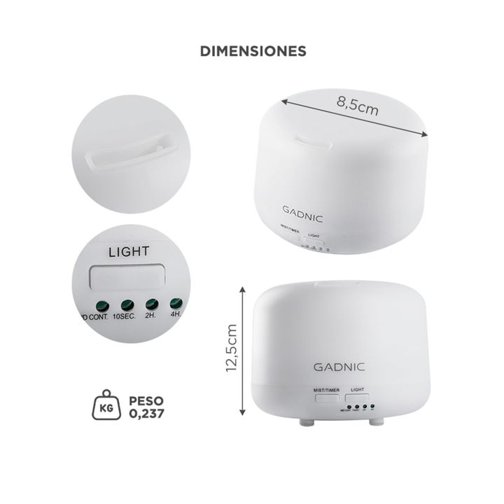 Difusor Gadnic Humidificador Ultrasónico 300ml 20hs 7 Colores - Vista 6