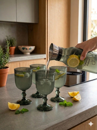 Set x 4 Copa Vaso con Pie Vidrio Labrado Color 365 ml Aston