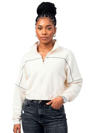 Campera Atomik Yogui Piping Mujer Moda Blanco