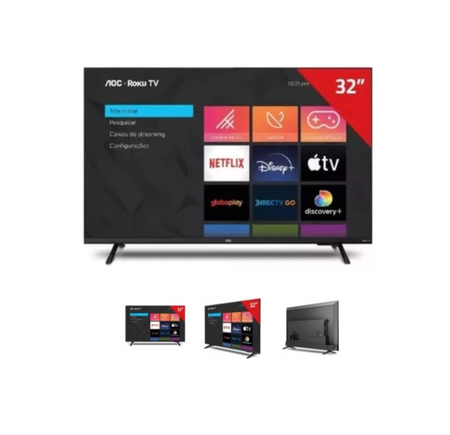 AOC TV LED 32" 32S5135/77G 32A ROKU TV HD SINTONIZADOR TDA