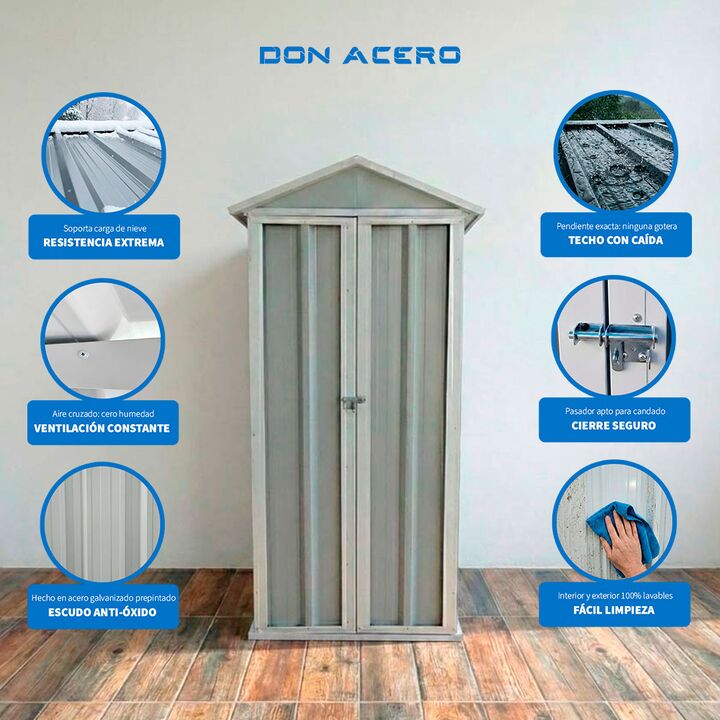 Armario Deposito Galpon de jardin 1x057x2 Gris + piso + estante DON ACERO - Vista 5
