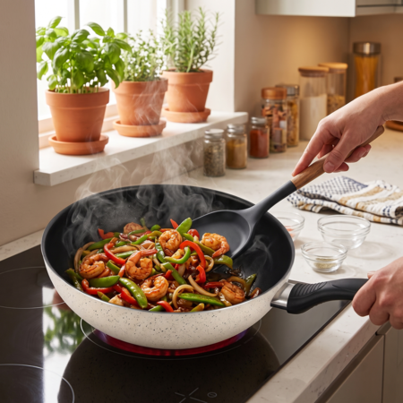 Wok Sarten 28 cm Antiadherente Aston Dots