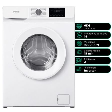 Lavarropas Gadnic 6 kg 1000 RPM 14 Programas 1850W Clase A Blanco