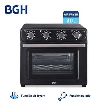 HORNO ELECTRICO BGH NEGRO DE 30 LITROS CON AIR FRYER Y GRILL