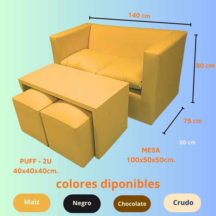 Juego De Living Moderno Combo Sillon+ Mesa + 2puff Tapizado Ecocuero - Vista 2