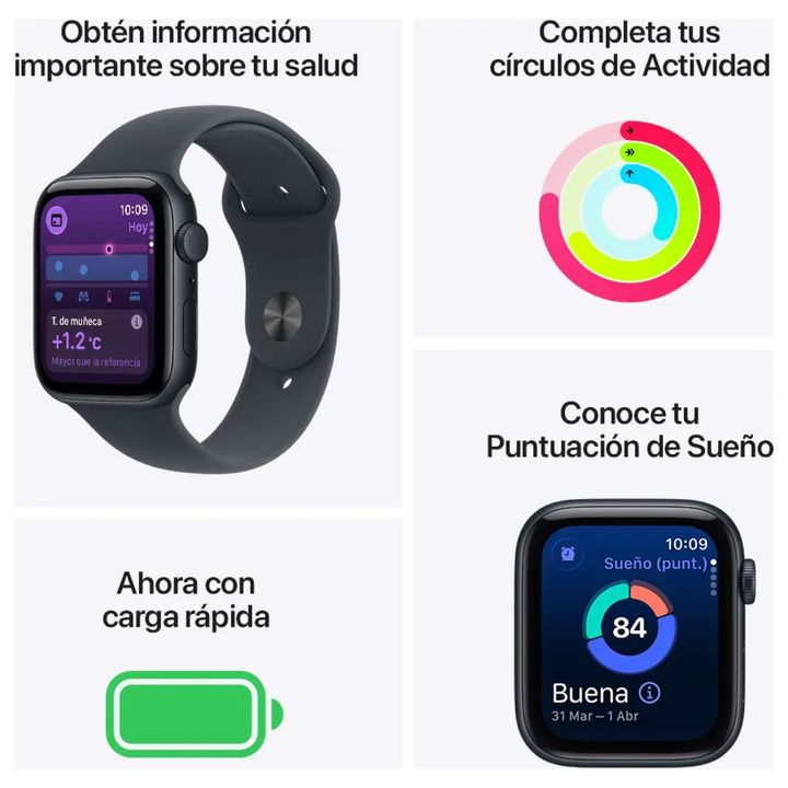 Reloj APPLE WATCH SE 3ra GPS 44mm SB M/L Aluminio Midnight Bluetooth NFC - Vista 3