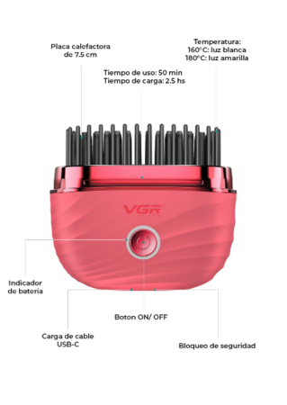 Cepillo alisador antifrizz portatil 2 temperaturas Vgr