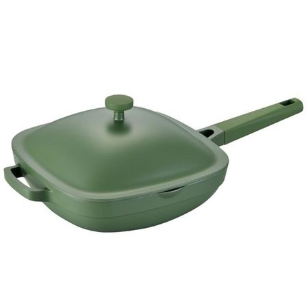 Sarten Wok Antiadherente con Tapa Cuadrado Carol 26cm de Aluminio Fundido y Mango de Silicona Verde