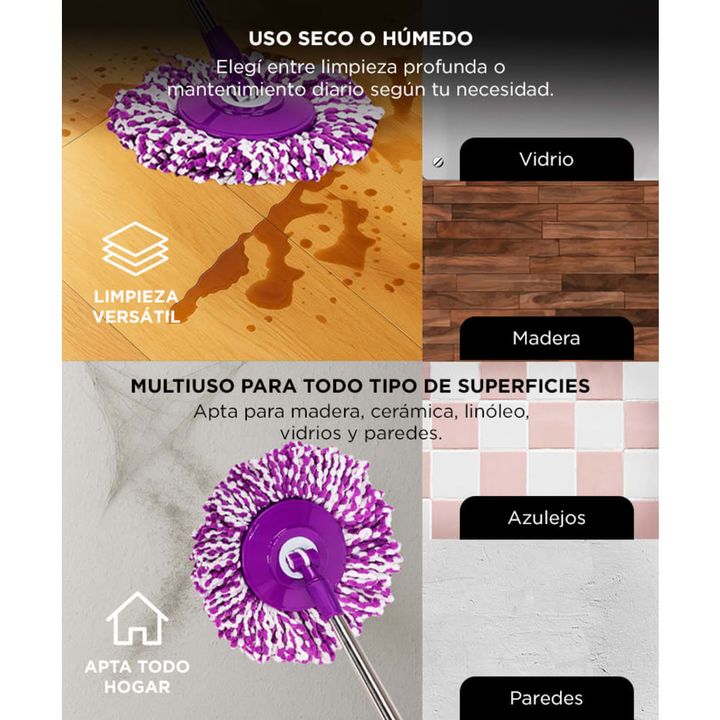 Mopa Gadnic G-Mop333 360° con Balde Centrífugo y Dispenser + 4 Paños - Vista 5