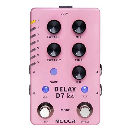 Mooer D7 X2 Delay. Pedal de delay estéreo dual footswitch. 14 efectos y tap tempo