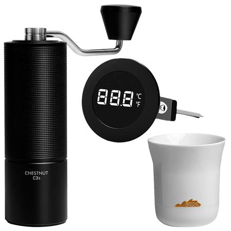 Kit De Molinillo Negro + Taza Y Termómetro Time More Barista