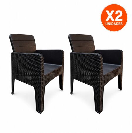Combo x2 Sillón Plástico Símil Ratan Reforzado Jardin Milo Quality Negro