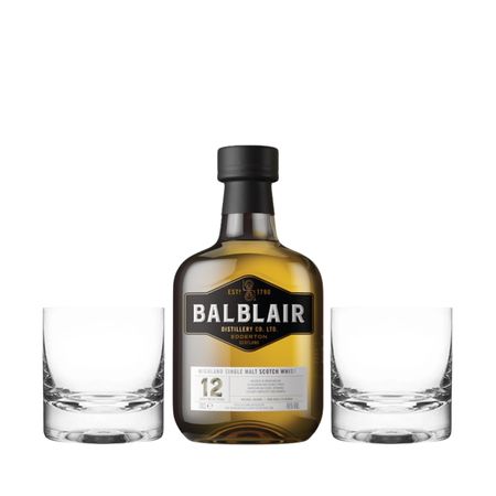 Set Whisky Balblair 12 Yo y 2 Vasos Lisos Con Estuche
