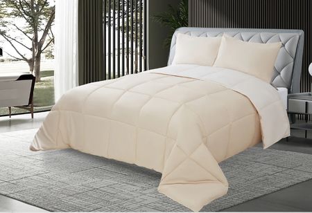 Acolchado Simil Plumón Reversible Twin Natural/blanco  1 y 1/2 Plaza