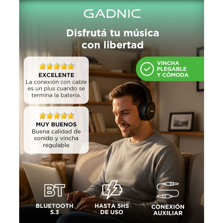 Auriculares Inalámbricos Gadnic AU72 Manos Libres Vincha - Vista 2