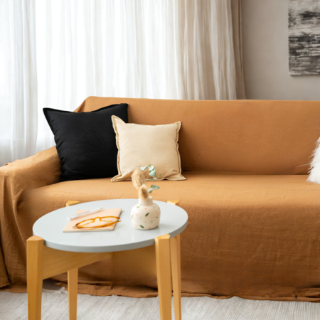 Funda Para Sillon 4 Cuerpos 420x230 Gasa Tusor 100% Algodón Ocre