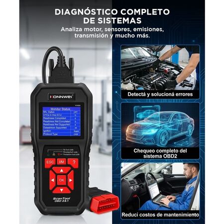 Scanner Automotriz Negro Konwei KW850 Profesional OBD2 Diagnóstico Multimarca