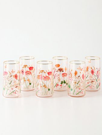 Set De 6 Vasos Floral 520 Ml Rosado Miuri