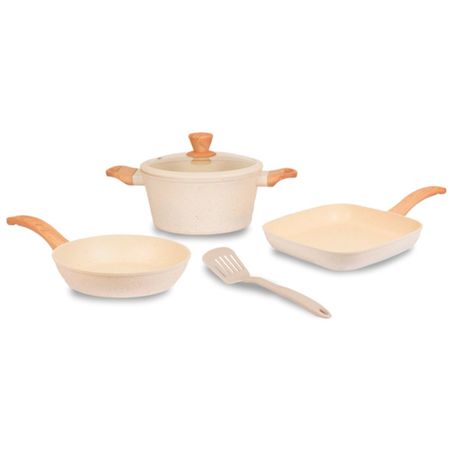 Set De Batería Carol 5 Piezas Con Espátula De Nylon Línea Granito Beige