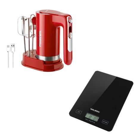 Batidora Mano Inalámbrica Wadfow + Balanza Digital 7 Vel Rojo 50